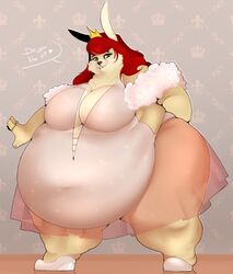  anthro ass belly belly_overhang big_belly big_breasts big_butt breasts chubby_cheeks clothing exposed_breasts fake_anna female hare hi_res lagomorph leporid mammal navel obese overweight overweight_female rabbit slightly_chubby slightly_chubby_anthro slightly_chubby_female solo thick_thighs wide_hips 