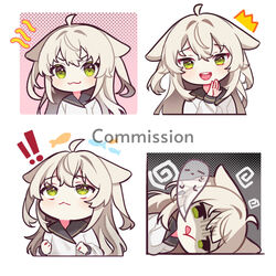  :3 alpaca_ears alpaca_girl animal_ears chibi commission green_eyes highres indie_virtual_youtuber long_hair long_sleeves open_mouth oshi_minji puffy_long_sleeves puffy_sleeves sailor_collar sophiel_paka two_side_up upper_body virtual_youtuber white_background 