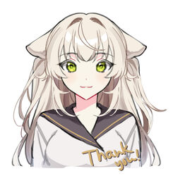  :3 alpaca_ears alpaca_girl animal_ears breasts female green_eyes indie_virtual_youtuber long_hair long_sleeves medium_breasts messy_hair oshi_minji sailor_collar simple_background solo sophiel_paka straight-on thank_you two_side_up upper_body virtual_youtuber white_background 