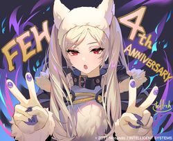  :o animal_costume anniversary artist_name aura belt_collar collar copyright_name dark_aura double_v female fire_emblem fire_emblem_heroes gloves grima_(fire_emblem) official_alternate_costume official_art open_mouth red_eyes robin_(female)_(fire_emblem) robin_(female)_(halloween)_(fire_emblem) robin_(fire_emblem) signature teffish twintails v white_hair wolf_costume 