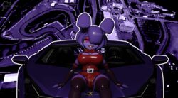  2022 3d_(artwork) absurd_res accessory anthro armwear bonnie_(cally3d) bonnie_(fnaf) bow_tie clothing digital_media_(artwork) eyeshadow female five_nights_at_freddy&#039;s fredina&#039;s_nightclub fur hair hair_accessory hi_res lagomorph lamborghini legwear leporid makeup mammal nurburgring overalls pink_eyes purple_armwear purple_background purple_body purple_clothing purple_fur purple_hair purple_legwear rabbit race_queen race_track red_bow_tie red_clothing red_eyeshadow red_overalls scottgames sheeple3d simple_background smile smiling_at_viewer solo 