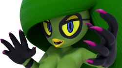  16:9 2019 3d_(artwork) alpha_channel blue_eyes breasts claws digital_media_(artwork) eyeshadow female green_body hi_res horn horned_humanoid humanoid looking_at_viewer makeup not_furry open_mouth rotalice2 sega simple_background solo sonic_the_hedgehog_(series) the_deadly_six transparent_background widescreen yellow_sclera zeena zeti 