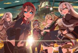  5girls 9a-91_(girls&#039;_frontline) aircraft asymmetrical_legwear bad_id bad_pixiv_id bear_hair_ornament beret blue_eyes bolt_action braid cowboy_shot dragunov_svd fingerless_gloves girls&#039;_frontline gloves grey_hair gun hair_ornament hairclip hands_on_thighs hat headset helicopter holding holding_gun holding_weapon leggings long_hair looking_at_viewer mi-24 military military_uniform mismatched_legwear multiple_girls open_mouth ots-12_(girls&#039;_frontline) panties pk_(girls&#039;_frontline) ponytail red_eyes rifle sayossa_(pak-front) side-tie_panties skindentation sniper_rifle star_(symbol) star_hair_ornament sunset sv-98 sv-98_(girls&#039;_frontline) svd_(girls&#039;_frontline) thighhighs underwear uniform very_long_hair weapon 