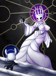  2020 absurd_res animal_humanoid arthropod arthropod_humanoid azura_inalis big_breasts breasts clothing dress duo featureless_(disambiguation) female hi_res hollow_knight humanoid insect_humanoid insects mtf_crossgender non-mammal_breasts pale_king_(hollow_knight) rule_63 size_difference team_cherry the_knight_(hollow_knight) weapon 