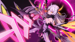  absurdres ahoge black_gloves closed_mouth dress elbow_gloves female gloves hair_ornament highres honkai_(series) honkai_impact_3rd kiana_kaslana kiana_kaslana_(herrscher_of_the_void) long_hair looking_at_viewer ooo_wange single_wing sleeveless sleeveless_dress solo white_dress white_hair wings yellow_eyes 