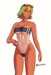  alternate_costume artist_name bare_arms bare_shoulders blush breasts cleavage collarbone commentary covered_navel eyewear_on_head female fire_emblem fire_emblem_heroes gradient_hair green_hair gris_swimsuit highleg highleg_swimsuit laegjarn_(fire_emblem) medium_breasts meme_attire meziosaur multicolored_hair one-piece_swimsuit orange_hair parted_lips see-through short_hair signature simple_background solo strapless strapless_one-piece_swimsuit sunglasses swimsuit tan thighs two-tone_hair white_background 