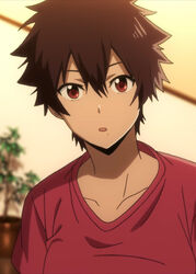  :o aragaki_nagisa brown_hair female hanebado! looking_at_viewer mole mole_under_mouth red_eyes short_hair spiky_hair tomboy 