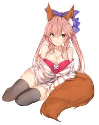  animal_ears artist_request bow breasts cleavage closed_mouth extraction eyebrows fate/extra fate/grand_order fate_(series) female fox_ears fox_girl fox_tail hair_ornament hairbow highres kitsune looking_at_viewer oerba_yun_fang pink_hair silver_(chenwen) smile solo tail tamamo_(fate) tamamo_no_mae_(fate/extra) tamamo_no_mae_(spring_casual)_(fate) third-party_edit yellow_eyes 