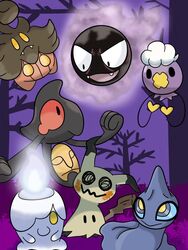  2021 3:4 ambiguous_gender black_body drifloon feral fire gastly generation_1_pokemon generation_3_pokemon generation_4_pokemon generation_5_pokemon generation_6_pokemon generation_7_pokemon group litwick mimikyu nintendo not_furry plant pokemon pokemon_(species) pumpkaboo rainbowlilyartist red_eyes shuppet tree yamask 