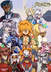  2022 absurd_res anthro baion_(solatorobo) beluga_damiens blanck_(solatorobo) blonde_hair blue_hair bone cabimangaka calua_napage canid canine caninu canis chocolat_gelato clothed clothing cyberconnect2 dahak_(solatorobo) domestic_cat domestic_dog elh_melizee english_text eyewear eyewear_on_head felid feline felineko felis female goggles goggles_on_head gren_sacher grey_hair group gun hair hi_res holding_object holding_weapon human japanese_text large_group little_tail_bronx machine male mammal markings mecha merveille_million nero_(solatorobo) one_eye_closed opera_kranz orange_hair pink_hair purple_hair ranged_weapon red_hair red_savarin signature smile solatorobo striped_markings striped_tail stripes tail tail_markings text weapon wink young 