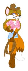  boots bottomwear brown_hair canid canine clothing cowboy_hat cutoffs denim denim_bottomwear denim_clothing female footwear fox hair hat headgear headwear lasso mammal shirt shorts tabbiewolf topwear 