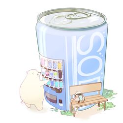  artist_name bear bench bird can chai_(drawingchisanne) commentary_request drink_can no_humans original penguin pink_scarf polar_bear scarf shirokuma-san_(drawingchisanne) sitting soda_can vending_machine white_background white_headwear 