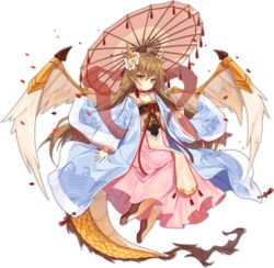  ark_order blue_jacket brown_footwear brown_hair chinese_clothes choker dango_remi dragon_horns dragon_tail dragon_wings dress feathered_wings female flower full_body hagoromo hair_flower hair_ornament hanfu holding holding_umbrella horns jacket long_hair long_sleeves looking_at_viewer official_alternate_costume official_art oil-paper_umbrella pink_dress qixiong_ruqun red_choker red_ribbon ribbon shawl sidelocks solo tabard tachi-e tail tassel transparent_background umbrella wave_print white_flower white_wings wide_sleeves wings yellow_eyes yinglong_(ark_order) 