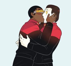  2boys badge data duo gay geordi_la_forge kissing male male_only multiple_boys star_trek_the_next_generation starfleet_insignia starfleet_uniform uniform visor_(eyewear) wholesome yaoi 