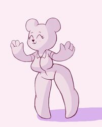  4_fingers anormaluser anthro bear blush breasts cleavage closed_eyes clothed clothing eyelashes female fingers happy hi_res mammal monochrome semi-anthro simple_background smile solo teri_(tawog) thigh_gap wide_hips 