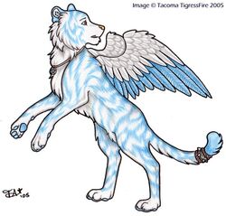  2005 accessory ambiguous_gender blue_body blue_feathers blue_fur blue_markings blue_pawpads blue_stripes colored_pencil_(artwork) detailed detailed_feathers feathered_wings feathers felid feline feral full-length_portrait fur furgonomics jewelry looking_back mammal markings necklace occult_symbol on_hind_legs pantherine pawpads pen_(artwork) pentacle pentacle_necklace pentagram pentagram_necklace portrait simple_background solo spikes striped_body striped_fur stripes symbol tacoma tacoma_(character) tail tail_accessory tailband text tiger traditional_media_(artwork) white_background white_body white_feathers white_fur wings 