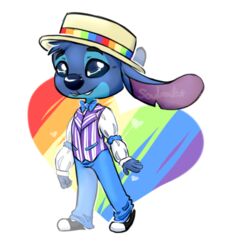  2016 5_fingers 6/26 alien alpha_channel ambiguous_gender anthro biped blue_body blue_eyes blue_fur blue_nose bottomwear bow_(feature) bow_tie classy clothed clothing disney ears_back experiment_(lilo_and_stitch) fingers footwear fully_clothed fur hat hat_band head_tuft headgear headwear heart_symbol lgbt_pride lgbt_pride_month lilo_and_stitch looking_at_viewer multicolored_clothing multicolored_hat multicolored_headwear notched_ear pants pivoted_ears pride_color_background pride_color_clothing pride_color_hat pride_color_hat_band pride_color_headwear pride_colors pride_heart pupils rainbow_pride_colors shoes simple_background six-stripe_rainbow_pride_colors solo soulmate stitch_(lilo_and_stitch) topwear tuft vest white_pupils 