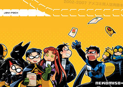  6+boys alien batman batman_(series) black_hair blonde_hair blue_beetle booster_gold brother brothers cape damian_wayne dc_comics deathstroke dick_grayson domino_mask embarrassed family female folder gloves goggles green_eyes helmet jason_todd kandamari mask midriff multiple_boys nekomiso nightwing photo_(object) photograph_(object) red_hair red_hood red_hood_(dc) red_robin robin_(dc) siblings slade smile starfire tears ted_kord teen_titans terry_mcginnis tim_drake time_paradox time_travel time_traveler 