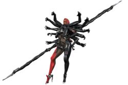  3d absurdres bodysuit breast_hold cg dark_skin female full_body highres metal_gear metal_gear_(series) metal_gear_rising metal_gear_rising:_revengeance mistral_(metal_gear_rising) multi_arm multi_limb ninja red_hair simple_background solo standing weapon 