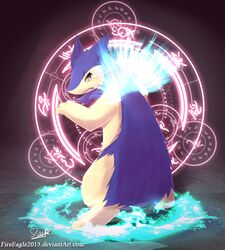  2017 absurd_res anthro casting circle fire generation_2_pokemon hi_res magic male nintendo pokemon pokemon_(species) ring senz solo spell standing typhlosion 