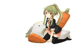  blush green_hair muttan_(ashiru-f) original red_eyes tail thighhighs white 