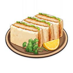  artist_request bread flower food food_focus fruit game_cg genshin_impact leaf lemon lemon_slice lettuce lowres meat no_humans official_art parsley plate sandwich sliced_meat still_life third-party_source tonkatsu transparent_background 