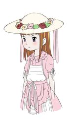  alternate_costume brown_hair closed_mouth commentary_request digimon digimon_tamers female hat long_hair makino_ruki official_alternate_costume purple_eyes ri_(sato389) simple_background solo white_background 