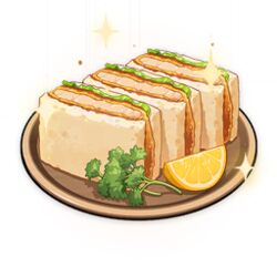  artist_request bread flower food food_focus fruit game_cg genshin_impact leaf lemon lemon_slice lettuce lowres meat no_humans official_art parsley plate sandwich sliced_meat still_life third-party_source tonkatsu transparent_background 