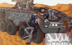  anthro clothed clothing colored desert digital_drawing_(artwork) digital_media_(artwork) dragon duo foot_ninja15 hi_res male military military_clothing mythological_creature mythological_scalie mythology scalie tail tank topwear vehicle vest 