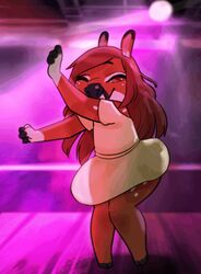  animated animation_meme brown_body brown_hair clothing dance_floor dancing deer dress female frame_by_frame hair hooves looking_at_viewer lostwisdom mammal meme nicolette_(lubentina_infernis) short_playtime shuba_duck solo translucent translucent_clothing yellow_clothing yellow_dress 