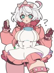  ? ahoge aqua_eyes black_gloves black_shorts bob_cut bracelet breasts clover collar dress elphelt_valentine female fingerless_gloves four-leaf_clover gloves guilty_gear guilty_gear_strive hairband highres huge_ahoge jacket jewelry kekeken large_breasts legs_apart long_sleeves looking_at_viewer open_mouth pink_hairband pink_jacket puffy_long_sleeves puffy_sleeves short_dress short_hair shorts shorts_under_dress sideboob spiked_bracelet spiked_collar spiked_hairband spikes thigh_strap white_dress white_hair wide_hips 