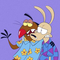  1:1 2023 8-bit-britt annoyed anthro beaver black_eyes black_nose blue_clothing blue_shirt blue_topwear brown_body brown_fur buckteeth clothing condescending daggett_beaver digital_media_(artwork) duo flower_shirt fur half-closed_eyes hand_on_shoulder hi_res long_ears looking_at_another macropod male mammal marsupial multicolored_clothing multicolored_shirt multicolored_topwear narrowed_eyes nickelodeon purple_background purple_clothing purple_shirt purple_topwear red_nose rocko&#039;s_modern_life rocko_rama rodent sharp_teeth shirt simple_background standing tan_body tan_ears tan_fur teeth the_angry_beavers tongue toony topwear two_tone_clothing two_tone_shirt two_tone_topwear wallaby yellow_clothing yellow_shirt yellow_topwear 