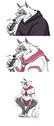  absurd_res anthro beverage bottomwear canid canine canis claws clothed clothing crossdressing death_(puss_in_boots) dreamworks drinking facial_markings fluffy fur grin hands_on_knees hands_on_legs head_markings heart_symbol hi_res looking_at_viewer male mammal markings mask_(marking) monster_energy poncho puss_in_boots_(dreamworks) school_uniform sitting skirt smile solo spread_legs spreading tongue tongue_out ultimatellurker uniform white_body white_fur wolf 