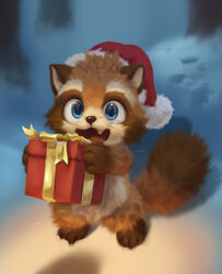  2023 :d ambiguous_gender anthro barefoot blue_eyes brown_body brown_ears brown_fur brown_nose brown_tail canid canine christmas christmas_clothing christmas_headwear clothing detailed fangs featureless_crotch feet fluffy fluffy_tail forest fur gift happy hat hat_only headgear headgear_only headwear headwear_only holding_gift holding_object holding_present holidays light looking_up mammal mostly_nude multicolored_body multicolored_ears multicolored_fur multicolored_tail night nude o_o open_mouth orange_body orange_fur orange_tail orange_tongue outside plant raccoon_dog raised_arms santa_hat shadow sharp_teeth shrub silverfox5213 smile snow solo standing tail tan_body tan_fur tanuki teeth text tongue tree url watermark whiskers white_body white_ears white_fur wide_eyed 