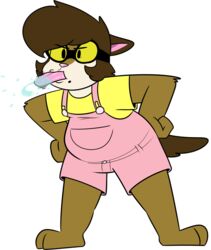  2017 alpha_channel anthro arm_tuft biped black_eyebrows black_eyes black_eyewear black_goggles blowing_raspberries bodily_fluids bottomwear breasts brown_body brown_ears brown_fur brown_hair brown_tail brown_tuft chipmunk chokovit_(artist) chubby_anthro chubby_female ciel_appleberry clothed clothed_anthro clothed_female clothing colored countershade_face countershade_fur countershade_neck countershading digital_drawing_(artwork) digital_media_(artwork) elbow_tuft eyebrow_through_hair eyebrows eyewear feet female female_anthro fingers front_view full-length_portrait fur fur_tuft goggles ground_squirrel hair hands_on_hips hi_res mammal markings mole_(marking) mole_under_mouth pink_inner_ear pink_nose pink_overalls pink_tongue portrait rodent saliva sciurid shirt simple_background slightly_chubby small_breasts solo standing tail toes tongue tongue_out topwear translucent translucent_hair transparent_background tuft white_body white_countershading yellow_clothing yellow_lens yellow_shirt yellow_topwear 