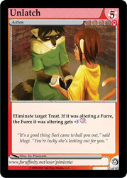 anthro brick_wall card card_template copyright_symbol corner cuff_(restraint) duo english_text female female_symbol furoticon gender_symbol handcuffs haplorhine heart_symbol mammal metal_cuffs monkey mouth_closed number pimienta primate procyonid raccoon restraints shackles symbol text trading_card trading_card_game trading_card_template unlatch_(card) wall_(structure)