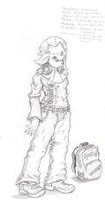 2009 anthro backpack belt biped bottomwear claws clothing electronics eyewear footwear generation_4_pokemon glasses headphones male nintendo packmind pants pokemon pokemon_(species) shirt shoes simple_background sketch solo standing text topwear weavile white_background