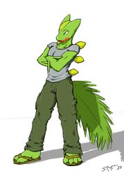 2010 4_toes anthro biped claws clothed clothing feet flip_flops footwear generation_3_pokemon male nintendo packmind pokemon pokemon_(species) pose sandals sceptile signature simple_background solo standing toe_claws toes white_background