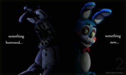 2014 3d_(artwork) animatronic anthro bow_(feature) bow_tie digital_media_(artwork) duo eyebrows eyelashes five_nights_at_freddy&#039;s five_nights_at_freddy&#039;s_2 green_eyes lagomorph leporid machine male mammal official_art rabbit red_bow_tie robot scott_cawthon scottcawthon scottgames teaser toy_bonnie_(fnaf) withered_bonnie_(fnaf)