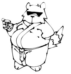  2024 anthro belly big_belly biped clothing container cup eyewear killer_outlet mammal mo_(undertale_yellow) monochrome mug overweight procyonid raccoon robe simple_background solo sunglasses undertale_yellow 