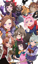  +_+ 6+girls \m/ ahoge alternate_costume alternate_hairstyle animal_ears apron ascot bag balloon bespectacled black_hair black_pantyhose black_skirt block_(object) blue_coat blue_eyes blue_sailor_collar blue_skirt blush bow braid breasts brown_bag brown_footwear brown_hair brown_jacket brown_shorts casual cheering chopsticks clenched_teeth closed_mouth clover_hair_ornament coat commentary_request cooking copano_rickey_(umamusume) cowboy_shot daiichi_ruby_(umamusume) daruma_doll denim double_\m/ double_bun dress drill_hair ear_bow ear_covers ear_ornament flipped_hair flower_in_eye flying_sweatdrops food four-leaf_clover_hair_ornament french_braid fur-trimmed_footwear fur-trimmed_jacket fur_trim furrowed_brow gem ghost glasses gloom_(expression) green_bow green_sweater grey_hair hair_between_eyes hair_bun hair_ornament hairband hairclip hand_on_own_chest handbag haru_urara_(umamusume) headband highres holding holding_bag holding_orb holding_whistle horse_ears horse_girl horse_tail ice_block jacket jeans juliet_sleeves king_halo_(umamusume) leaning_forward loafers long_braid long_hair long_sleeves looking_at_viewer matikanefukukitaru_(umamusume) medium_breasts medium_hair multicolored_hair multiple_girls musical_note neckerchief nishino_flower_(umamusume) oerba_yun_fang on_one_knee open_clothes open_jacket open_mouth pants pantyhose paper_bag petticoat pink_eyes pink_hair pink_hairband pleated_skirt ponytail puffy_sleeves purple_bow purple_dress purple_eyes purple_serafuku purple_shirt purple_skirt purple_thighhighs red_ascot red_bow red_eyes red_gemstone red_neckerchief red_scarf red_sweater ribbed_sweater ribbon sailor_collar sakura_bakushin_o_(umamusume) satono_diamond_(umamusume) scared scarf school_uniform seiun_sky_(umamusume) serafuku shirt shoes short_hair shorts side_drill simple_background single_ear_cover skin_fang skirt small-wso6-bell smile smug special_week_(umamusume) spoken_musical_note squatting stove streaked_hair sweater symbol-shaped_pupils symbol_in_eye tail tassel tassel_hair_ornament teeth thighhighs tracen_school_uniform translation_request umamusume umayuru upper_body v-shaped_eyebrows very_long_hair visible_air walking whistle white_background white_bow white_hair white_shirt white_sweater white_thighhighs winter_uniform x_hair_ornament yellow_eyes 