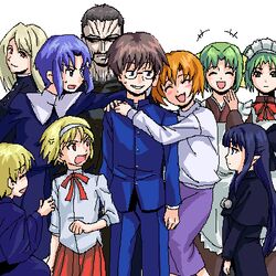  1_(artist) 3boys 6+girls arcueid_brunestud arcueid_brunestud_(cosplay) blonde_hair chie_rumiko ciel_(tsukihime) cosplay crossover everyone furude_rika green_hair higurashi_no_naku_koro_ni hisui_(tsukihime) hisui_(tsukihime)_(cosplay) houjou_satoko houjou_satoshi kasai_tatsuyoshi kohaku_(tsukihime) kohaku_(tsukihime)_(cosplay) len_(tsukihime) len_(tsukihime)_(cosplay) long_sleeves lowres maebara_keiichi multiple_boys multiple_girls nrvnqsr_chaos nrvnqsr_chaos_(cosplay) oekaki oerba_yun_fang open_mouth ryuuguu_rena siblings sisters sonozaki_mion sonozaki_shion takano_miyo tohno_akiha tohno_akiha_(cosplay) tohno_shiki tohno_shiki_(2) tohno_shiki_(2)_(cosplay) tohno_shiki_(cosplay) tsukihime twins 