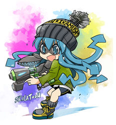 animal_humanoid blue_eyes blush cephalopod cephalopod_humanoid cosplay female gun hero_shot holding_gun holding_object holding_ranged_weapon holding_weapon humanoid inkling marine marine_humanoid mollusk mollusk_humanoid muramasa_mikado nintendo pseudo_hair ranged_weapon solo splatoon splattershot squid_girl_(series) squid_girl_(squid_girl) tentacle tentacle_hair weapon