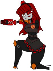  alpha_channel android bleezzeeart bottomwear breasts clothing female gesture hair hand_gesture humanoid leggings legwear long_hair looking_at_viewer machine mimi_sentry mini_sentry not_furry pointing red_eyes red_team robot sentry_gun_(team_fortress_2) simple_background skirt solo team_fortress_2 thick_thighs transparent_background turret valve weapon 