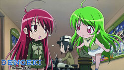  3girls alastor_(shakugan_no_shana) anime_screenshot chibi hermes_(kino_no_tabi) inukami! jewelry kino_(kino_no_tabi) kino_no_tabi long_hair multiple_girls pendant red_hair shakugan_no_shana shana youko_(inukami) 