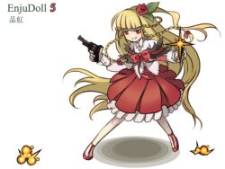  blonde_hair bow braids dress flower gun long_hair mtyy red_eyes rose rozen_maiden smile 