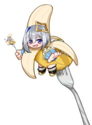  &gt;:) :d amane_kanata amane_kanata_(1st_costume) angel angel_wings armband asymmetrical_bangs asymmetrical_hair banana banana_costume blue_eyes blue_hair bob_cut chibi colored_inner_hair costume cuffs feathered_wings female food fork frilled_sleeves frills fruit gradient_eyes grey_hair hair_between_eyes hair_over_one_eye halo hololive kagelantern looking_at_viewer lowres multicolored_eyes multicolored_hair open_mouth pink_eyes recursion short_hair smile solo star_halo streaked_hair transparent_background v-shaped_eyebrows virtual_youtuber wide_sleeves wings 