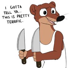  anthro brown_body brown_fur clothed clothing dialogue disney duke_weaselton english_text fangs fur holding_knife holding_object holding_weapon knife male male_anthro mammal moe_szyslak mustelid musteline open_mouth shirt simple_background skunkbutt_(artist) solo tank_top teeth text topwear true_musteline weapon weasel white_background zootopia 