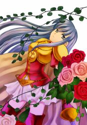  74 armor blue_eyes blue_hair cape eirika_(fire_emblem) female fire_emblem fire_emblem:_the_sacred_stones flower long_hair pink_flower pink_rose red_flower red_rose rose skirt solo 