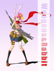  american_flag american_flag_bikini american_flag_print animal_ears assault_rifle bandages bandaid battle_rifle bikini bikini_top_only commentary_request fake_animal_ears female flag_print gongke198474 grenade_launcher gun handgun headset highres m14 m1911 m203 m4_carbine magazine_(weapon) original photoshop_(medium) print_bikini rabbit_ears rifle scarf solo swimsuit underbarrel_grenade_launcher weapon 